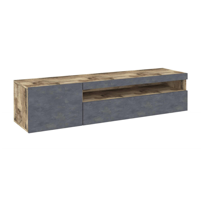 Mobile porta TV Aquilo, Credenza bassa da soggiorno, Base porta televisione, 100% Made in Italy, cm 150x40h37, Acero e Ardesia