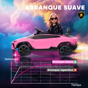 Coche Eléctrico para Niños de +3 Años, Lamborghini, Coche de Batería 12V, con Mando a Distancia 2,4 G, Motor Doble, Ruedas con Suspensión, Faros, Música, USB, Rosa