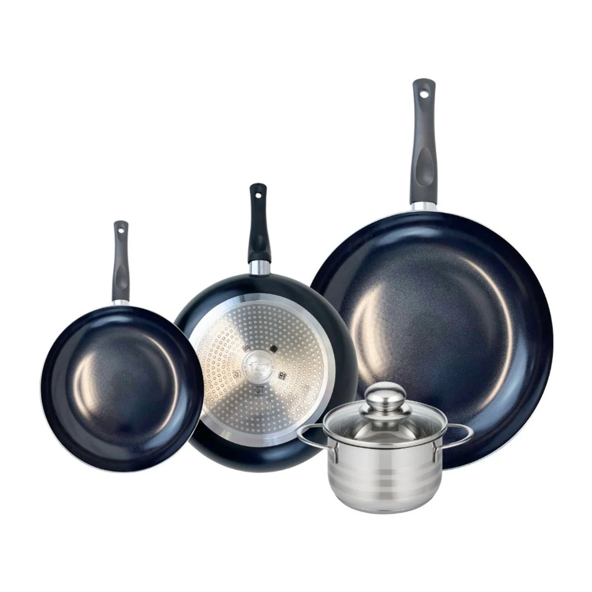 Ensemble de 3 Poêles de cuisson 20, 24 et 32 cm et 1 faitout 14 cm Elo Prima Brillant