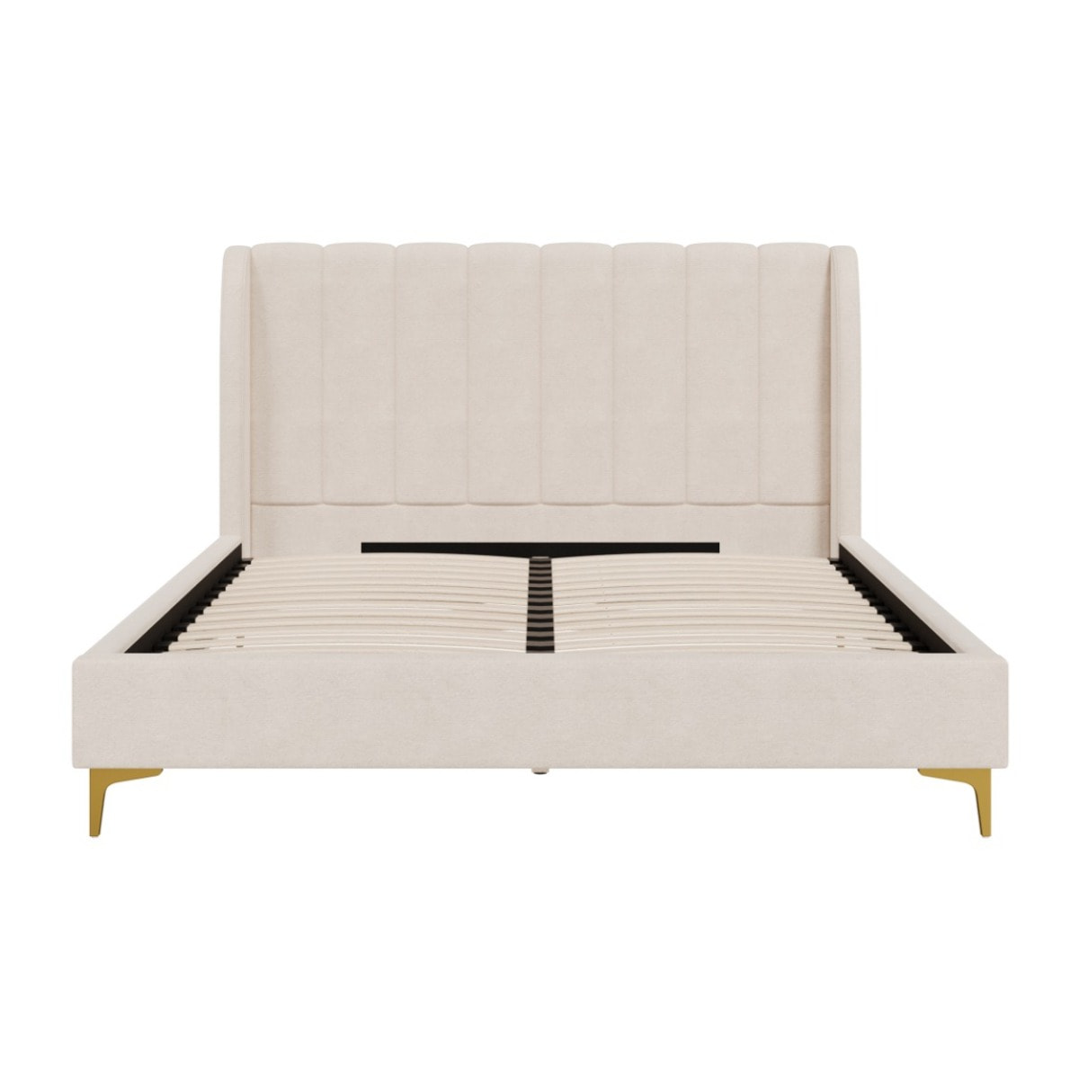 Lit double 160x200 cm en tissu beige et pieds doré - Koda