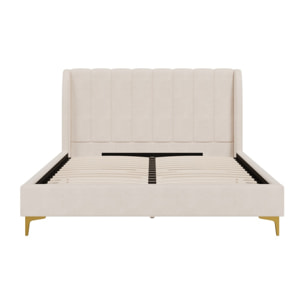 Lit double 160x200 cm en tissu beige et pieds doré - Koda