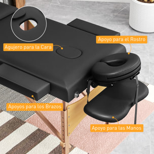 Camilla Masaje Plegable Portátil Camilla Estética Profesional de Madera de 3 Zonas con Altura Ajustable Reposacabezas Reposabrazos Acolchados para Spa Pestañas Tatuajes 215x60x64-89 cm Negro