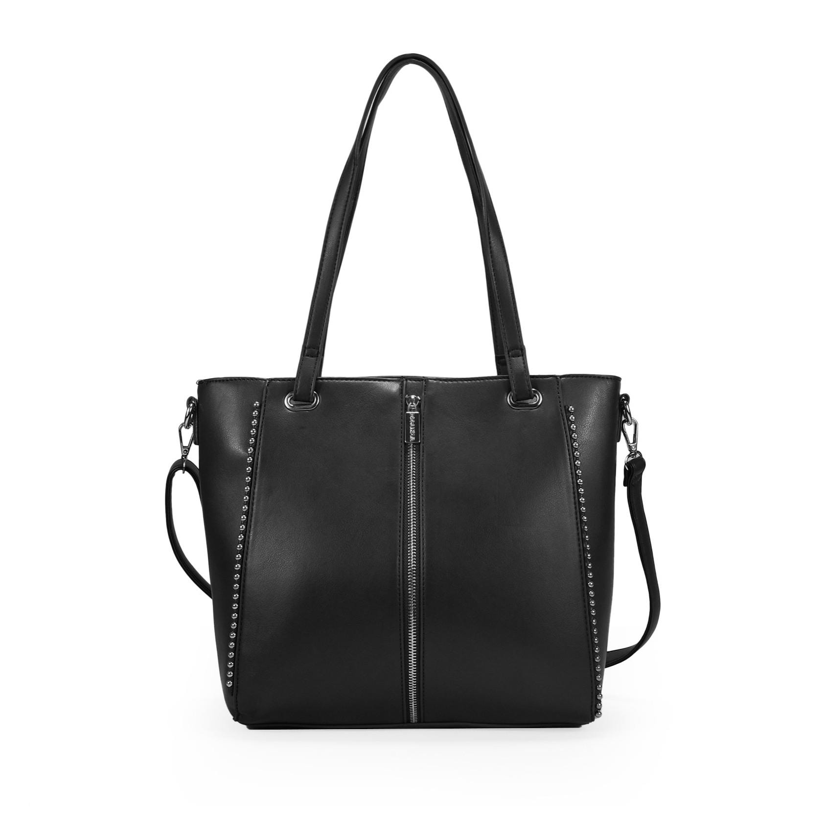 Bolso shopper negro para portátil con tachas