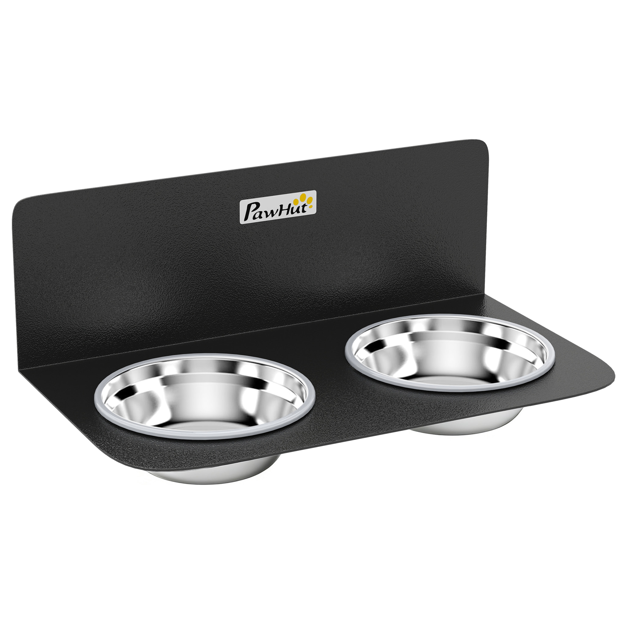Gamelle chien murale double dim. 42 x 23 x 14 cm acier inox noir