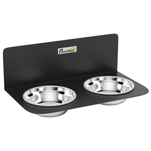 Gamelle chien murale double dim. 42 x 23 x 14 cm acier inox noir