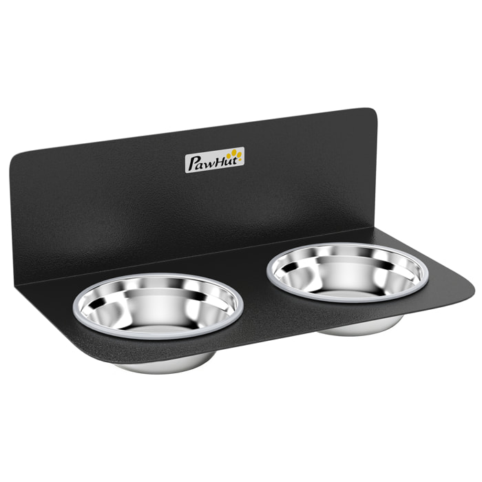 Gamelle chien murale double dim. 42 x 23 x 14 cm acier inox noir