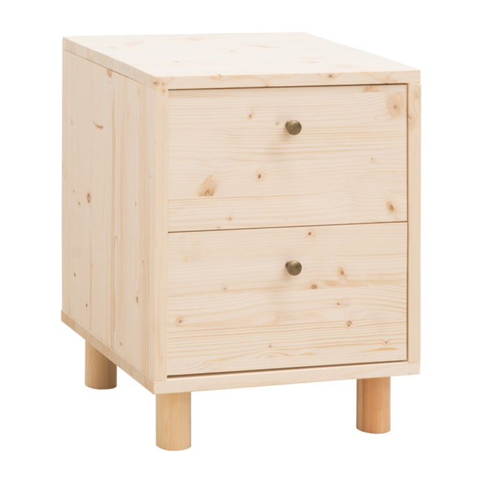 Mesita de noche de madera maciza con dos cajónes en tono natural de 51x38cm Alto: 50.5 Largo: 37.5 Ancho: 36