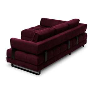 Canapé d'angle gauche convertible avec coffre de rangement "Clinton" 5 places en velours rouge foncé