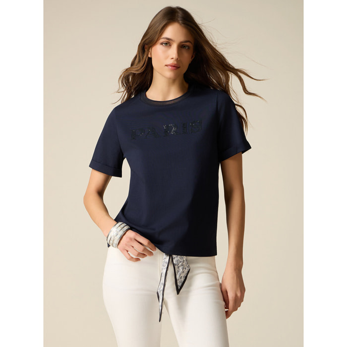 Oltre - T-shirt con ricamo lettering - Blu