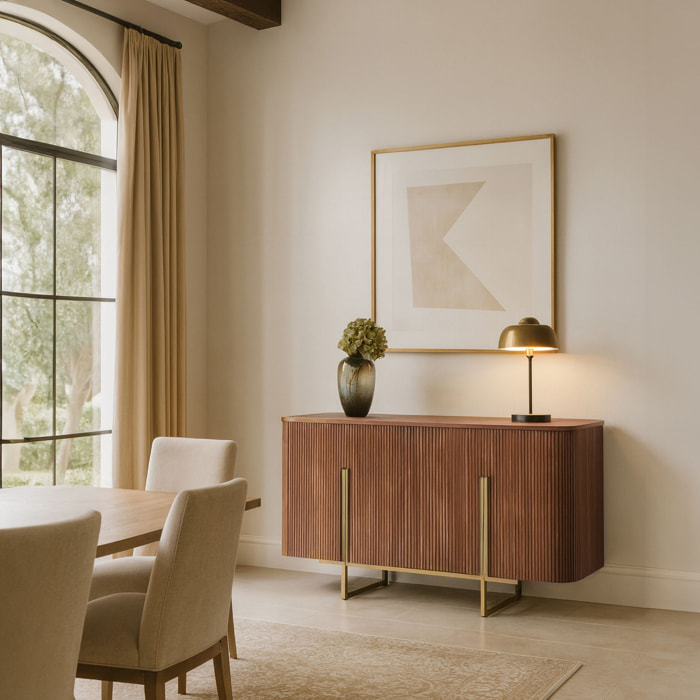 Bahut deux portes en effet noyer avec pieds en métal  SELMA