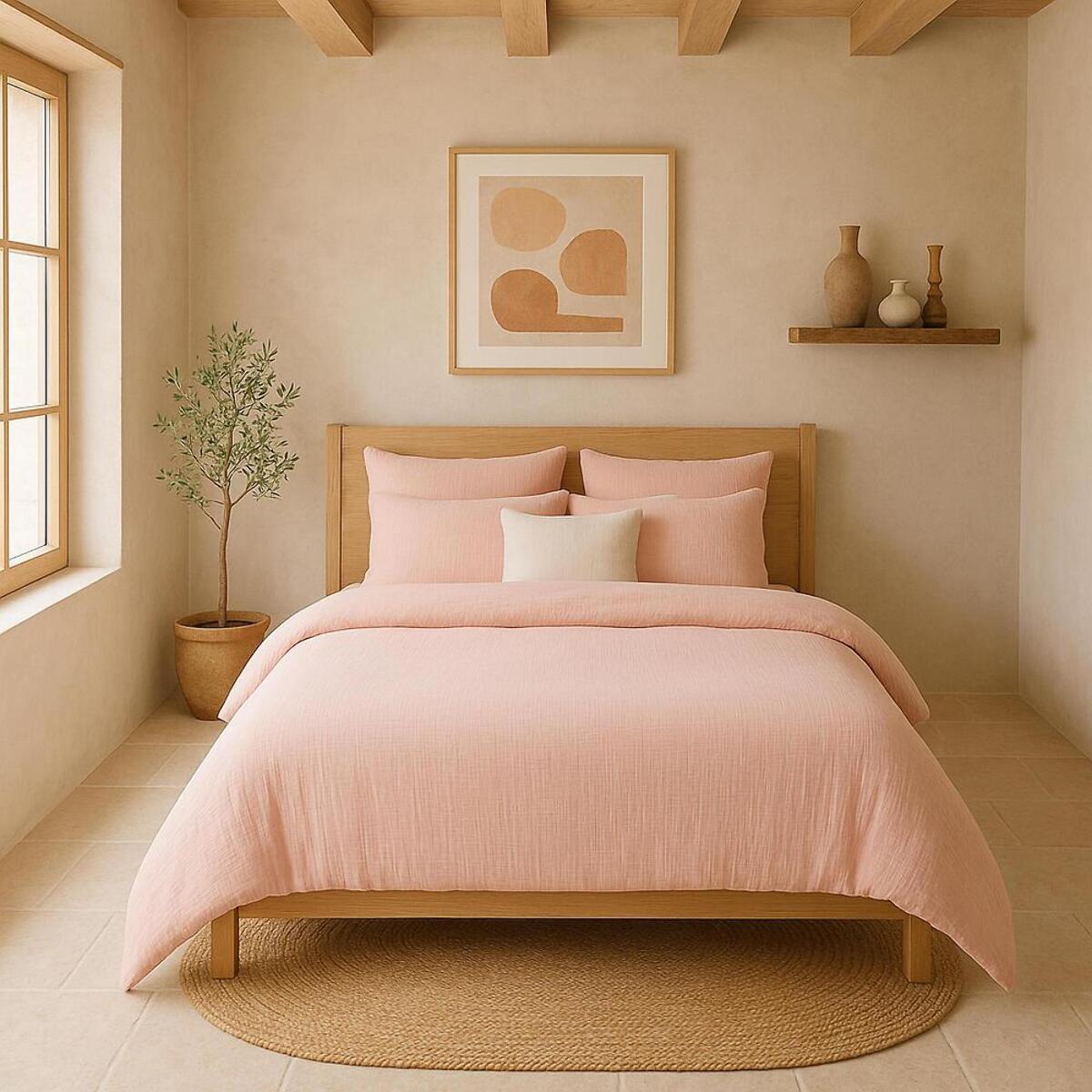 Paire de Taies d'oreiller gaze de coton lavé rose lotus