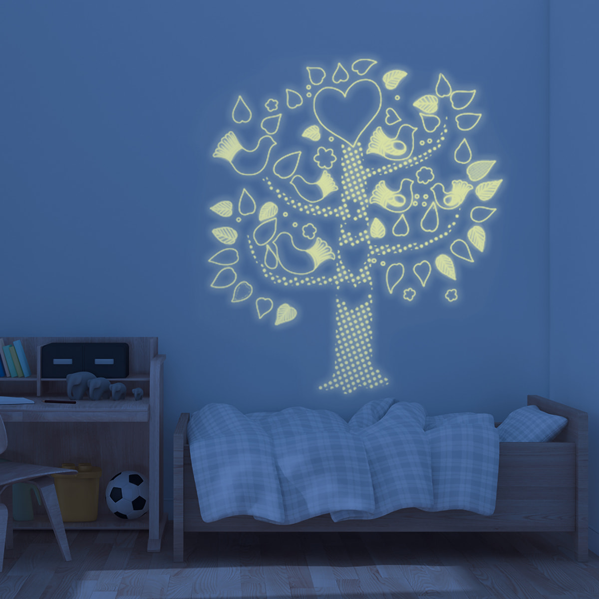 Stickers Muraux décoration adhésifs phosphorescent arbre et oiseaux multicolore