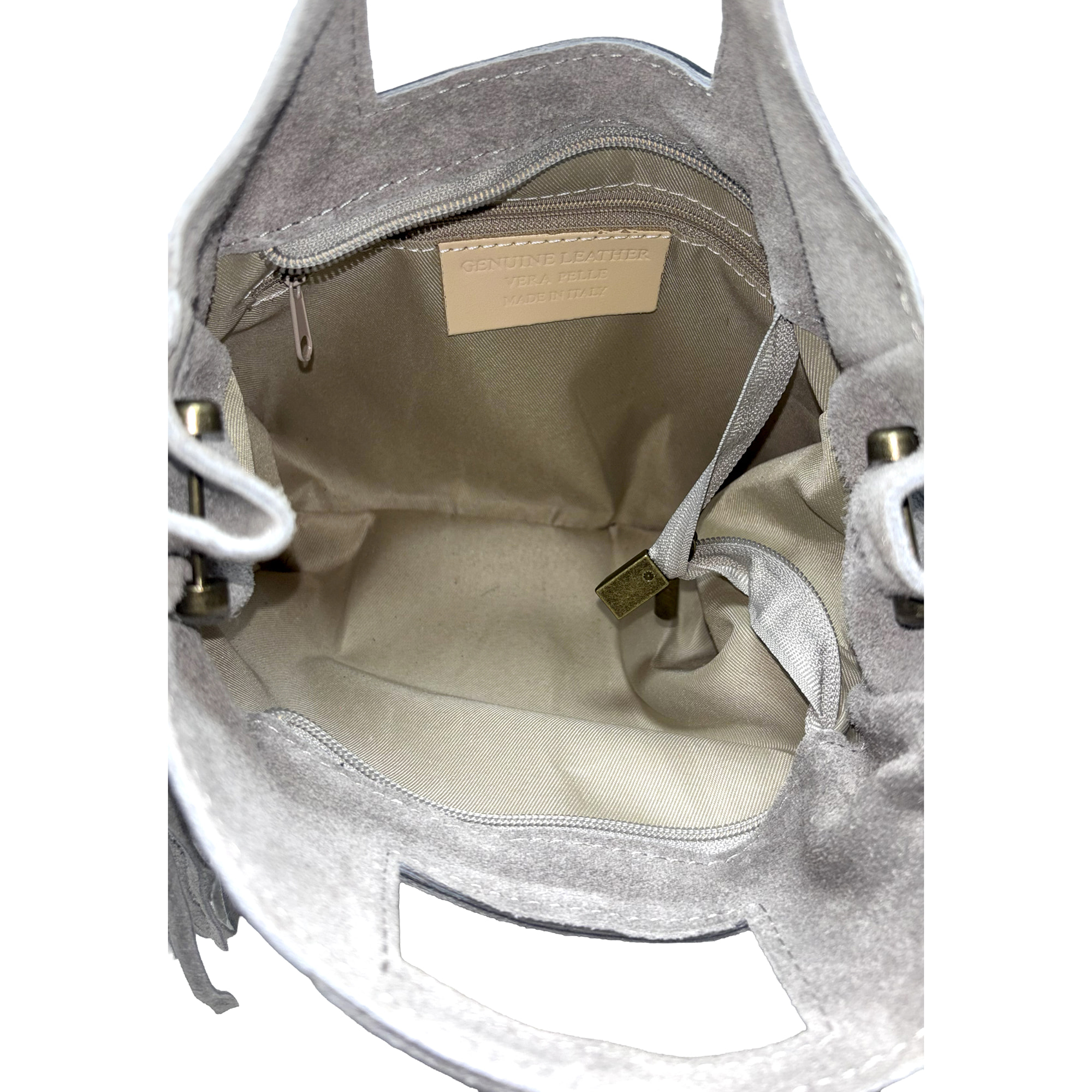 Borsa a Mano in Vera Pelle Scamosciata con Frange Made in Italy