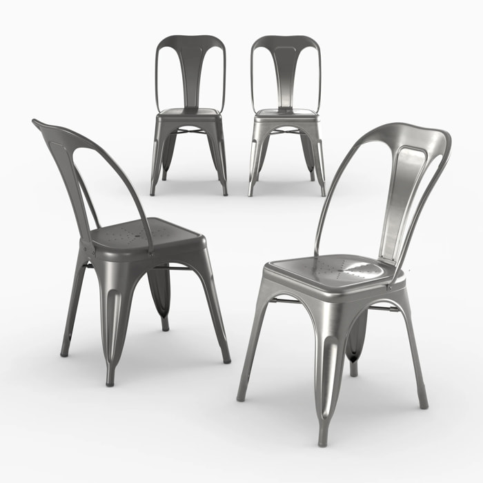 Pack 4 chaises industrielles en métal gris - Indus