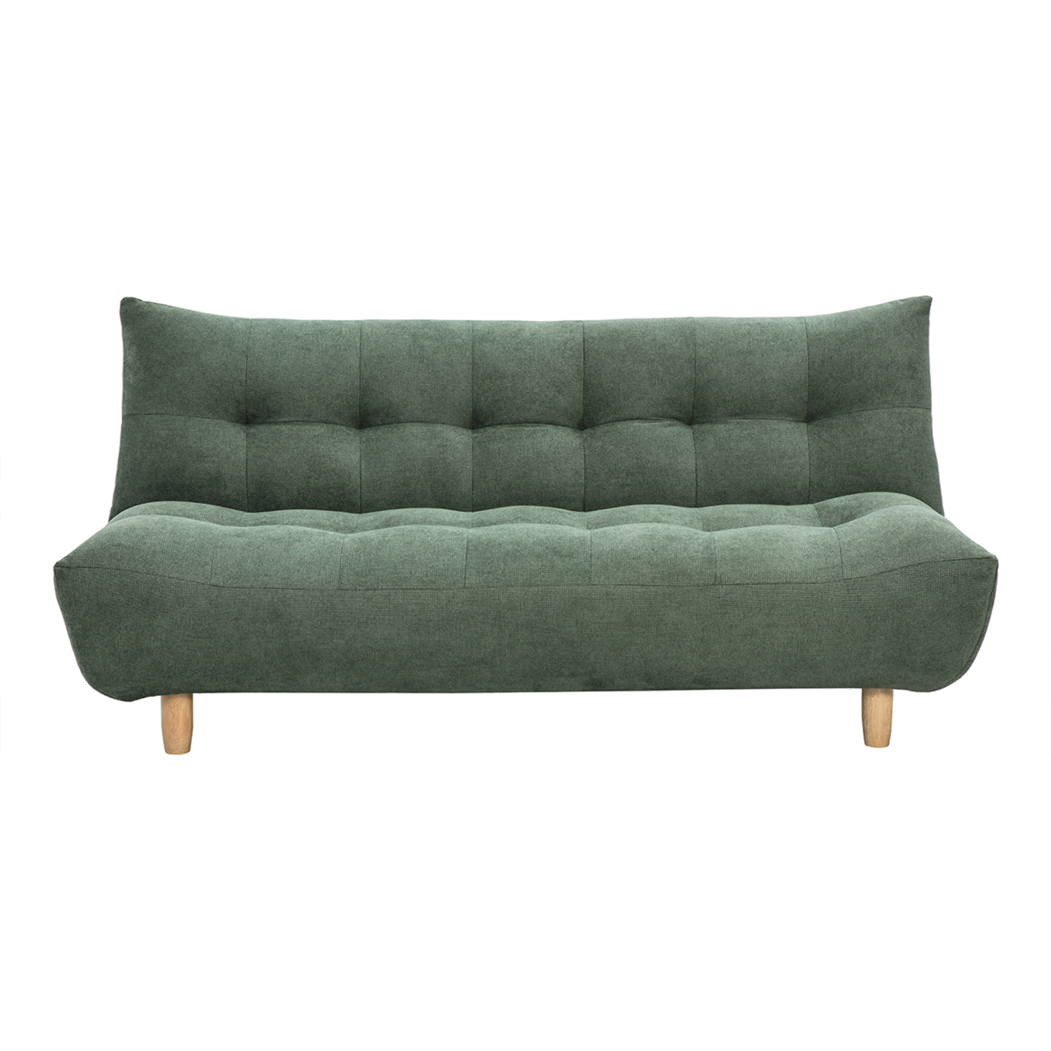 Canapé convertible scandinave 3 places en tissu chenille vert kaki et bois clair YUMI