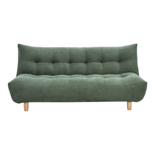 Canapé convertible scandinave 3 places en tissu chenille vert kaki et bois clair YUMI