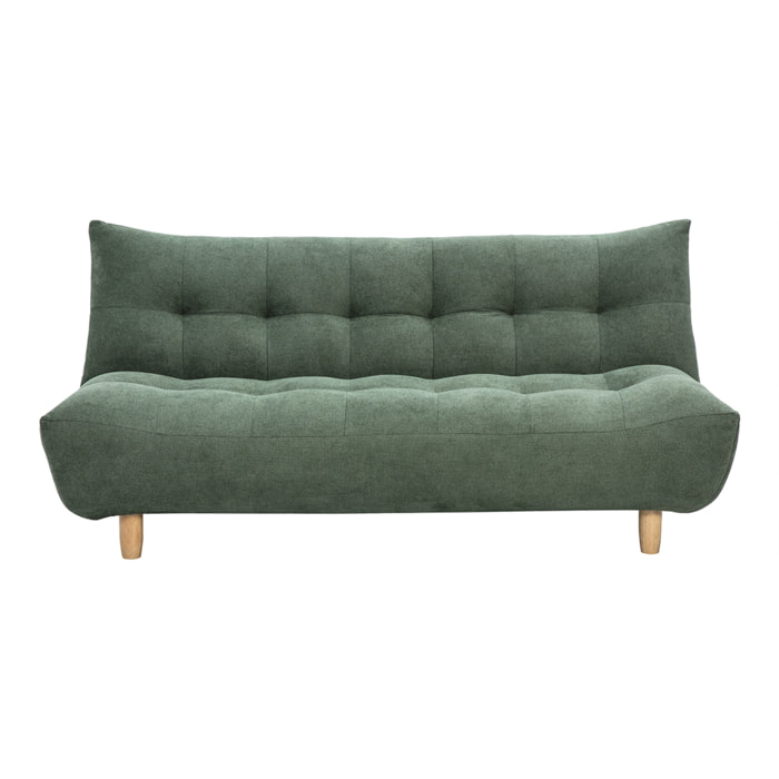 Canapé convertible scandinave 3 places en tissu chenille vert kaki et bois clair YUMI