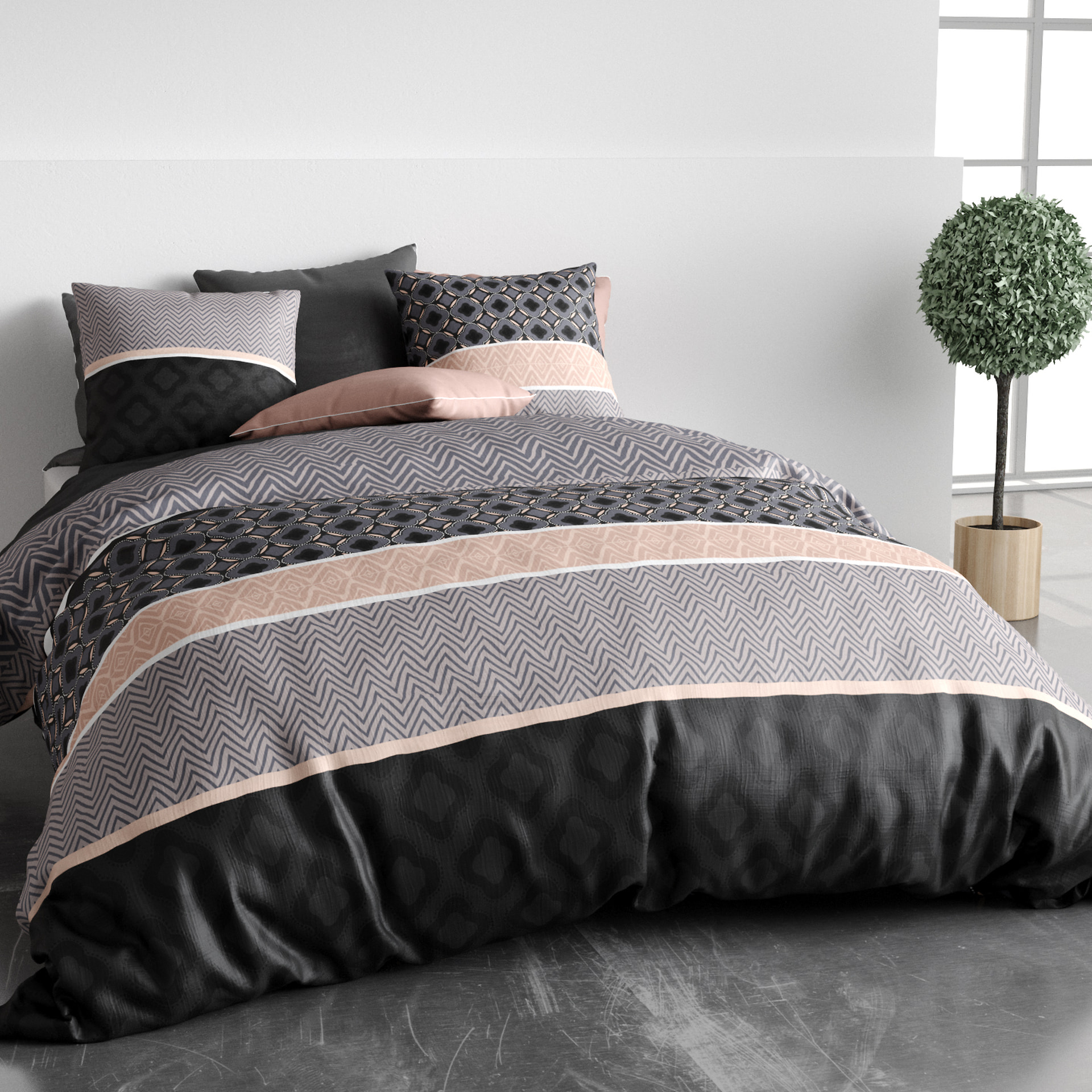 Parure Housse De Couette 3pcs 100% Coton 57 Fils Kea