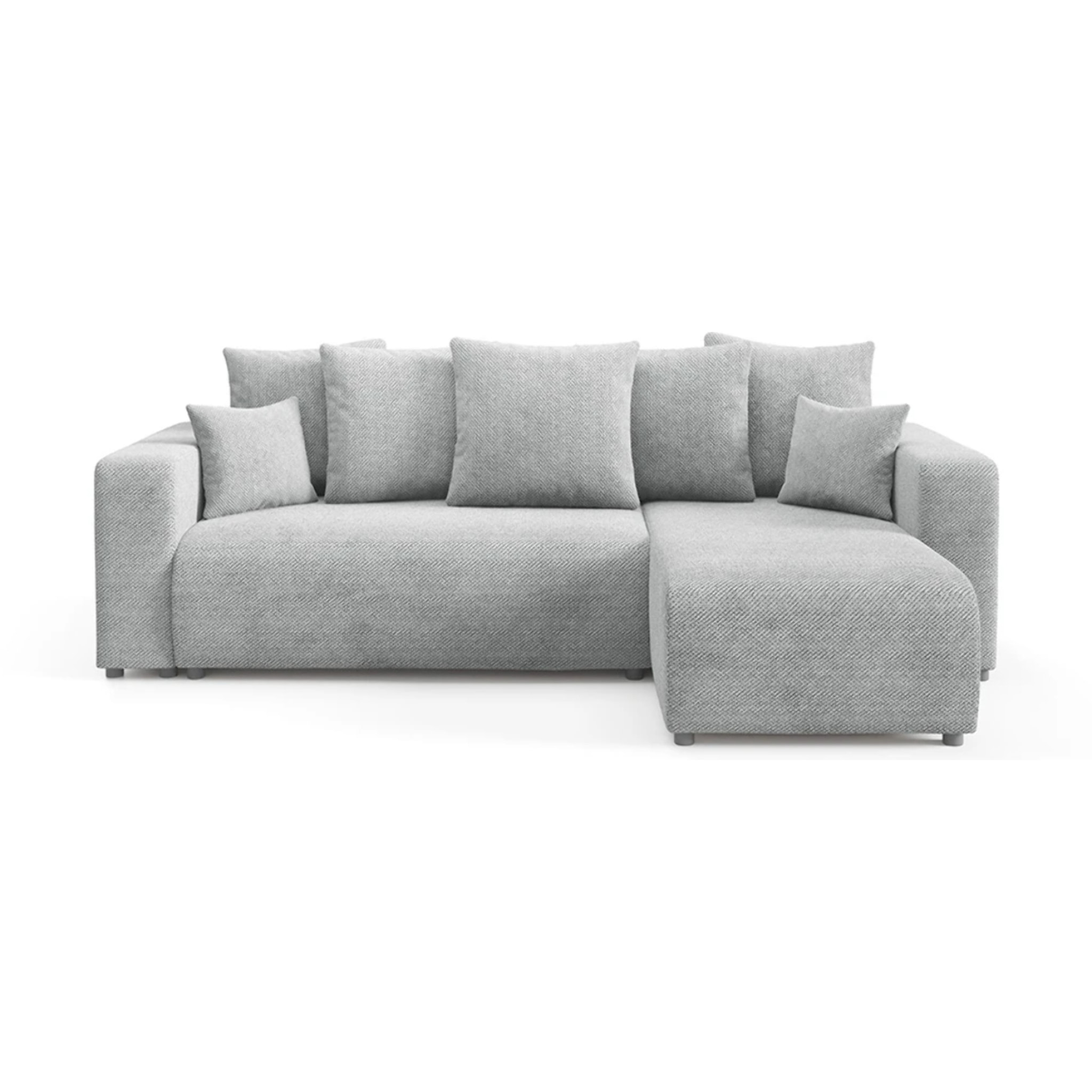 GLORIA - Canapé d'angle droit convertible 4 places en tissu gris clair