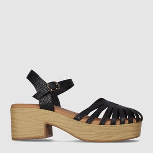 Sandalias de Piel - Negro - Tacón: 6 cm
