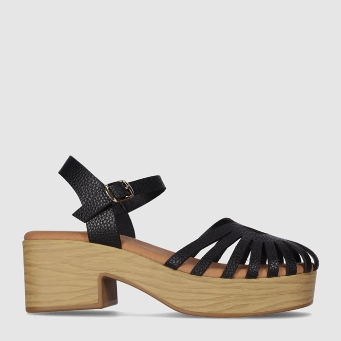 Sandalias de Piel - Negro - Tacón: 6 cm
