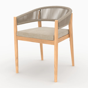 Chaise de jardin en tissu beige et bois d'acacia - Izïa