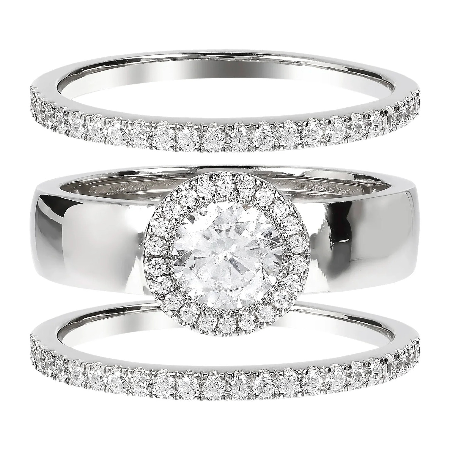 Set di Anelli con Cubic Zirconia Bianche in Argento 925 placcato Platino