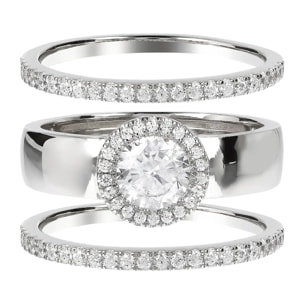 Set di Anelli con Cubic Zirconia Bianche in Argento 925 placcato Platino