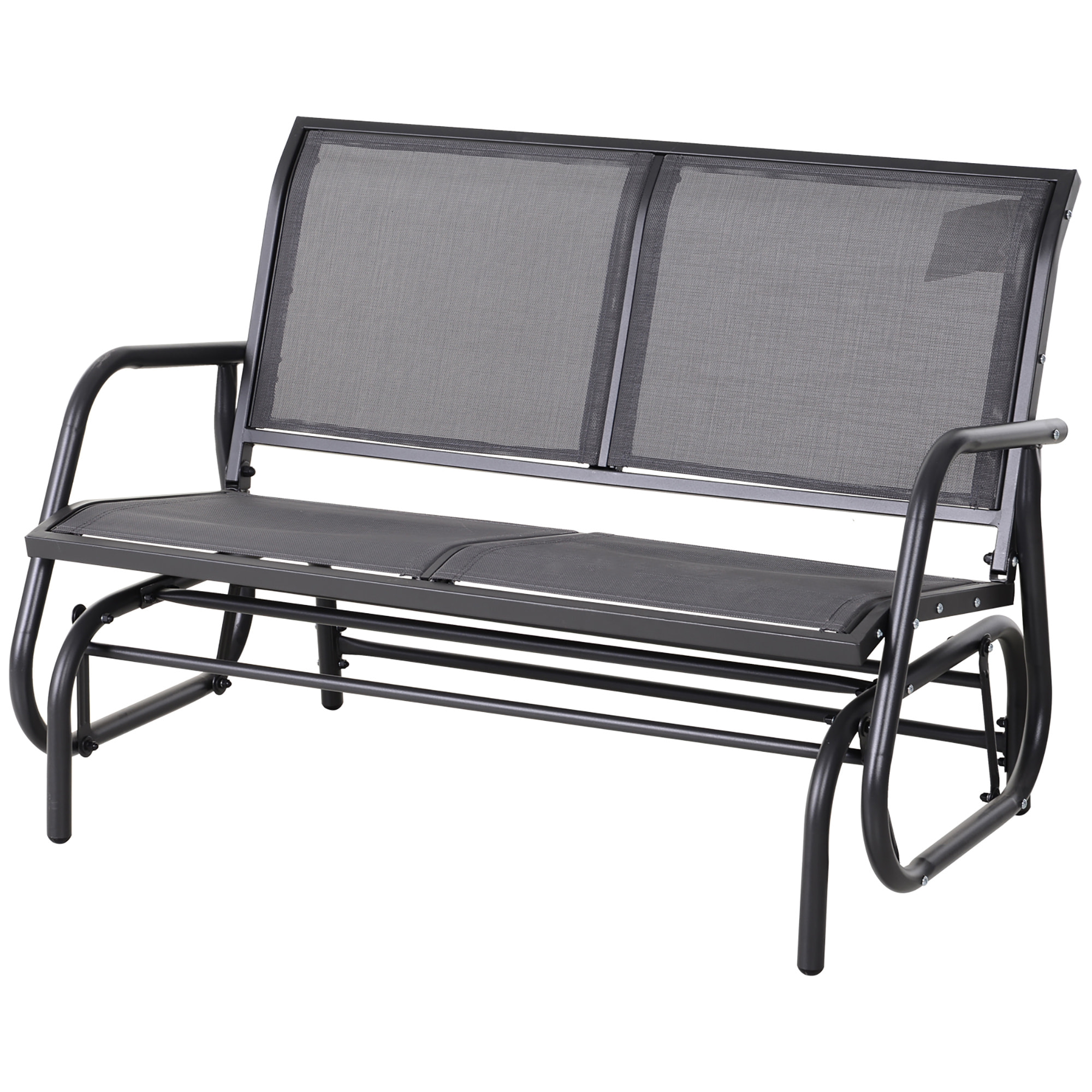 Banc à bascule de jardin 2 places design contemporain grand confort accoudoirs assise, dossier ergonomique acier textilène gris