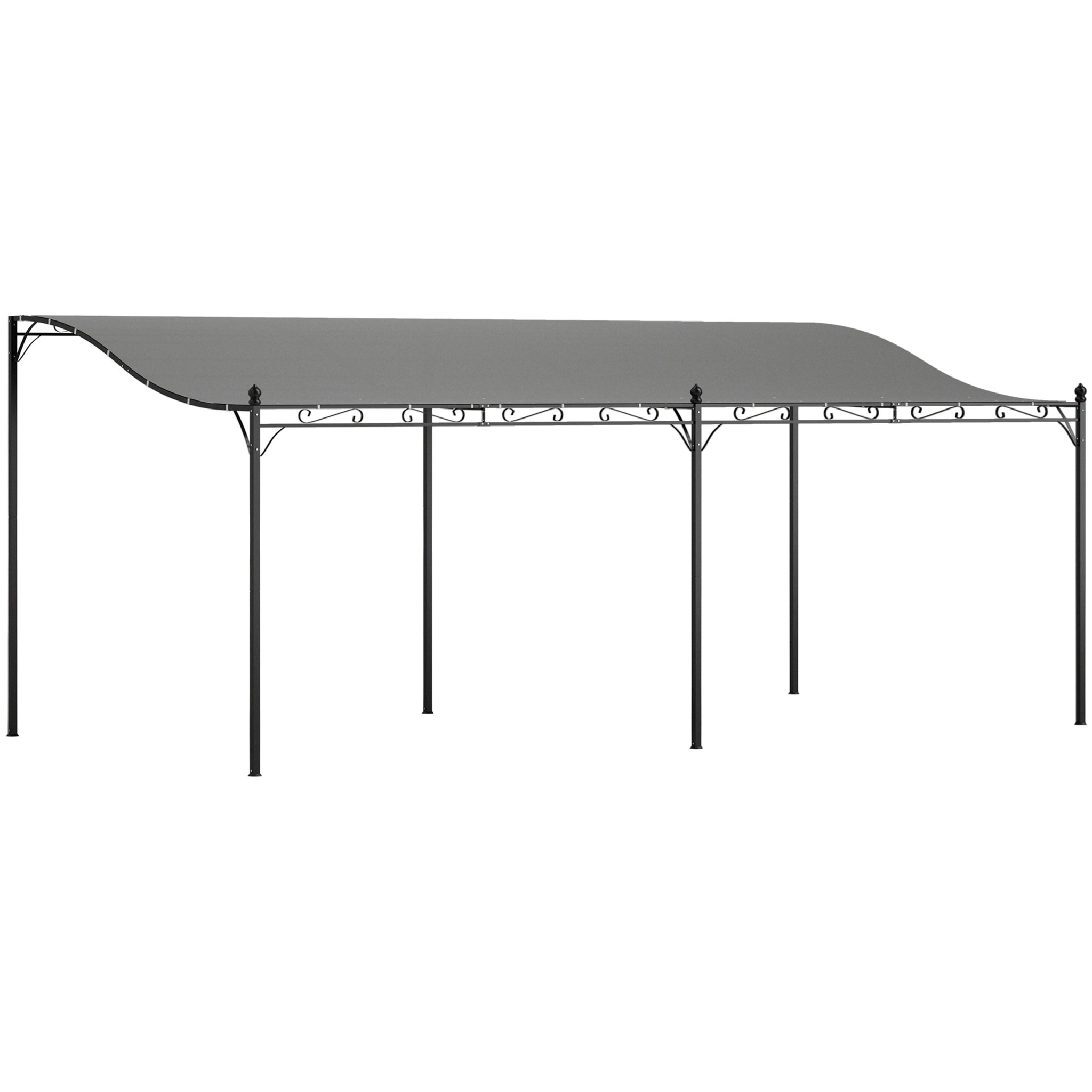 Pérgola de Pared de Jardín 3x6 m, Cenador de Jardín con Techo Inclinado, Orificios de Drenaje y Estructura Metálica, Resistente a la Intemperie, para Patio, Terraza, Balcón, Gris Oscuro