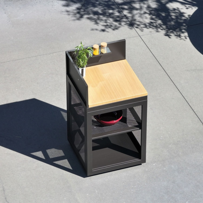 Module d'angle de cuisine extérieure acier et décor bois 1 étagère L60cm MILOS