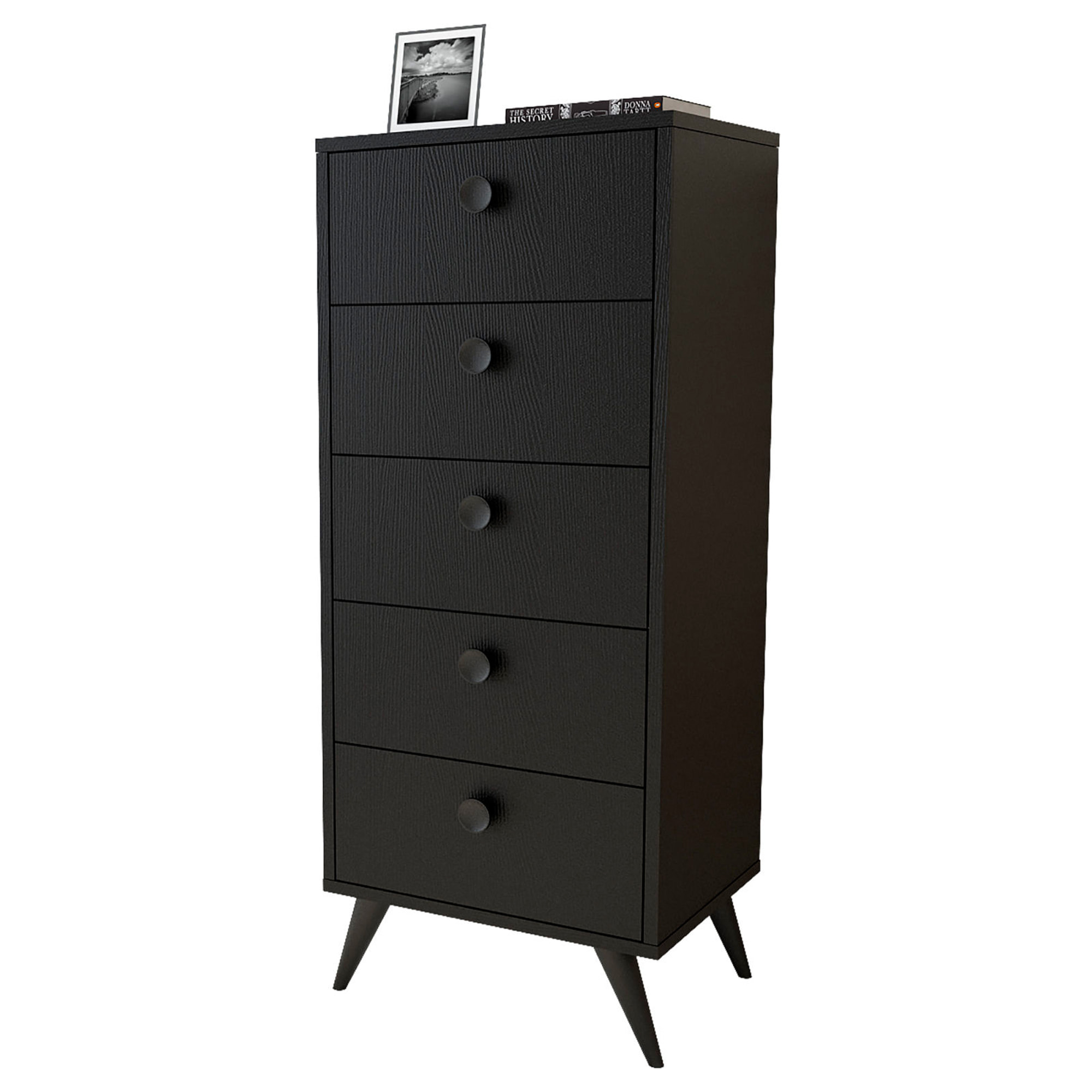 Mueble de nogal negro con 100% tablero aglomerado rechapado en melamina.