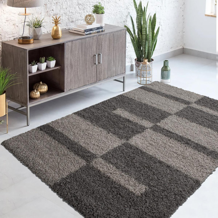 Tapis poils longs shaggy tissé motif géométrique NICO