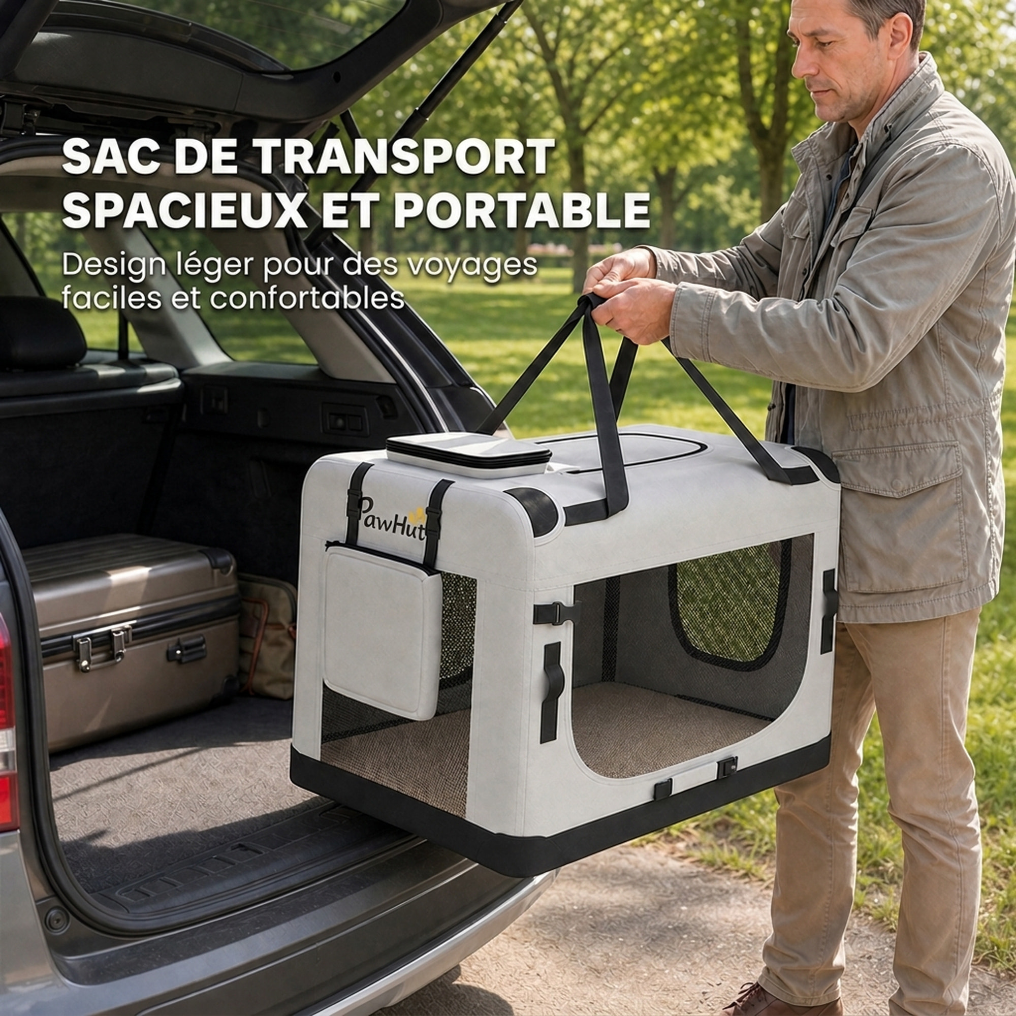 Sac de transport chien chat pliable poignée entrée zippée fenêtres maillées accessoires