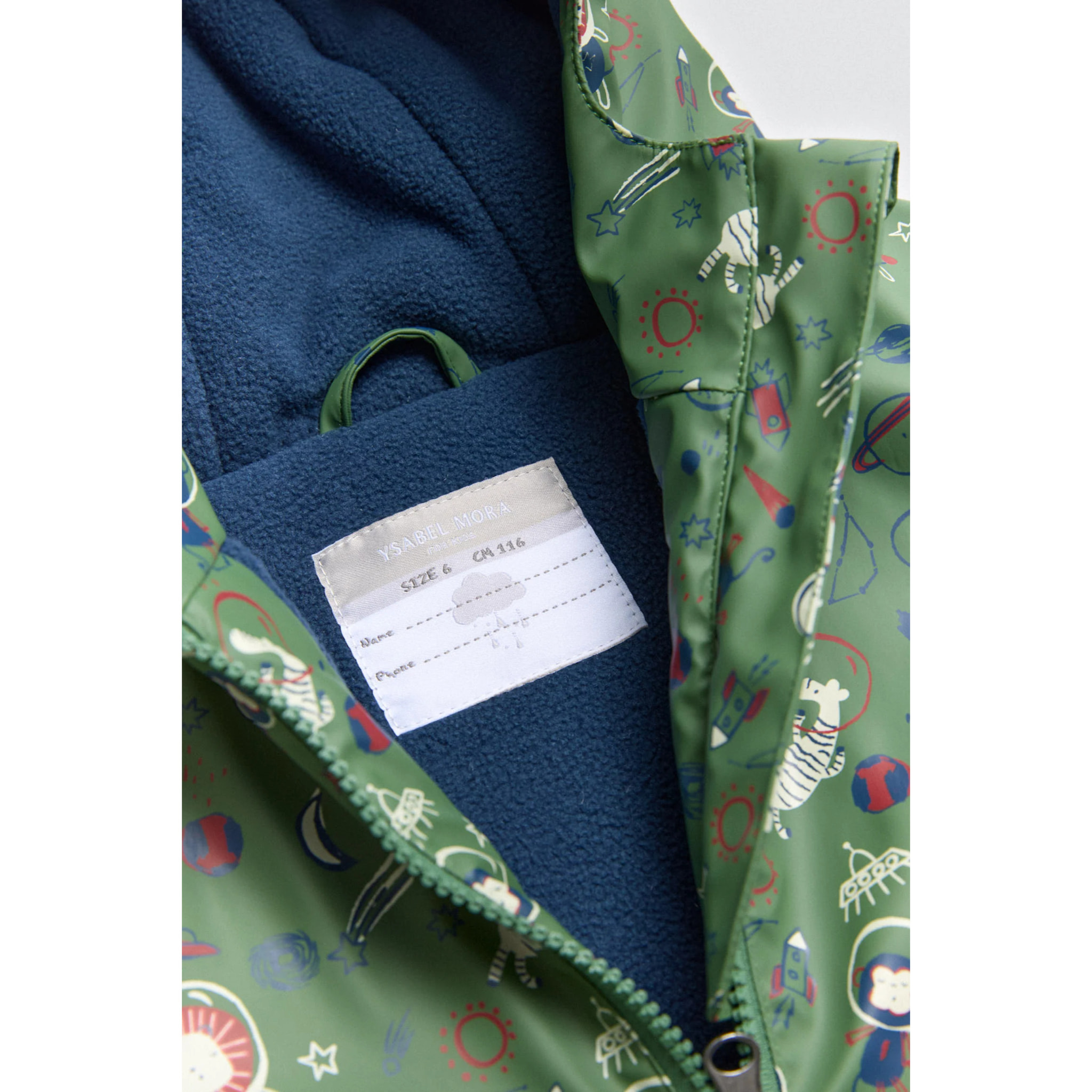 Impermeabile per bambini con interno in peluche e stampa spaziale