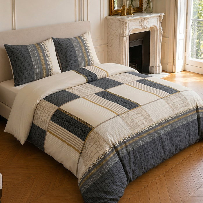 Parure housse de couette 100% microfibre motif géométrique - HELENE
