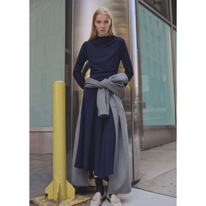 Vestido asimétrico fruncido Toast - azul noche