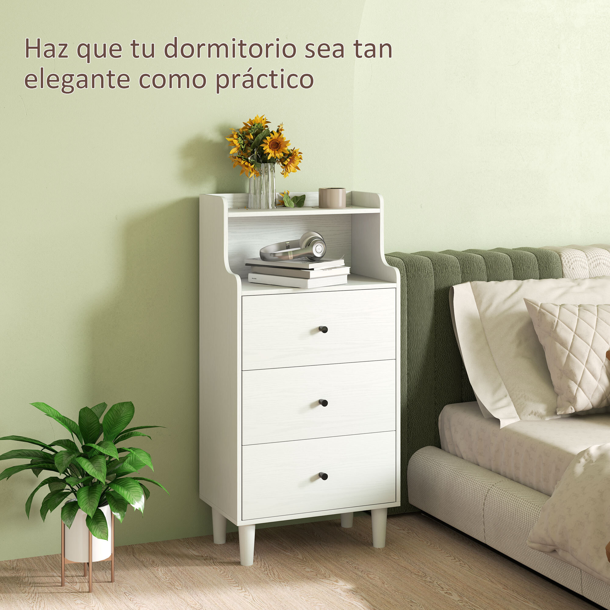 Cómoda con 3 Cajones Cómoda de Dormitorio Estrecha con Estantes Abiertos Anti-vuelco Cajonera Alta para Salón Pasillo 47x29x95 cm Blanco