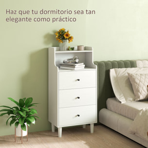 Cómoda con 3 Cajones Cómoda de Dormitorio Estrecha con Estantes Abiertos Anti-vuelco Cajonera Alta para Salón Pasillo 47x29x95 cm Blanco