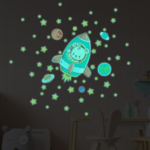 Sticker phosphorescent lumineux - OURSON ASTRONAUTE + 50 ÉTOILES