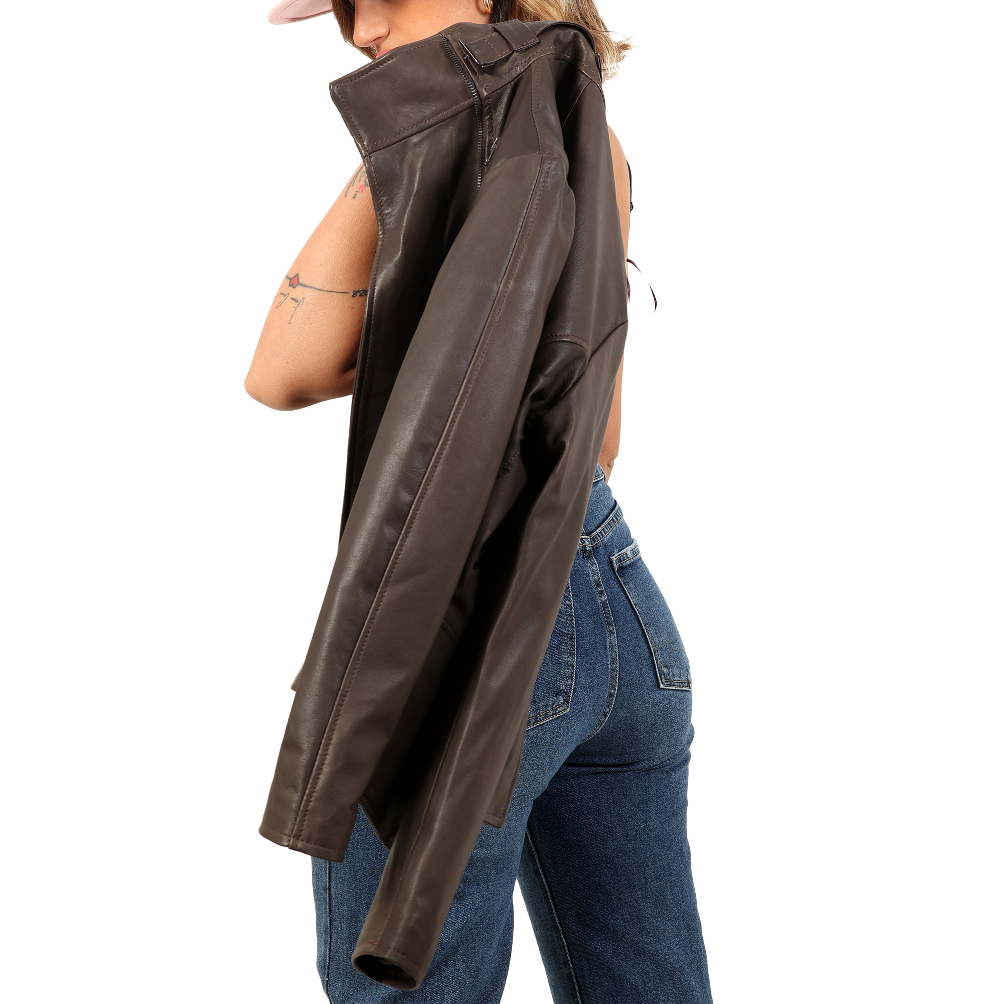 Giubbino in vera pelle di vitello Marrone-Slim Fit