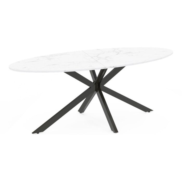 Table à manger ovale Céleste effet marbre blanc et noir 200cm