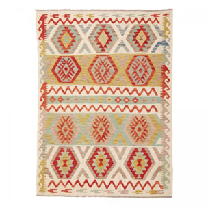 Tapis kilim au motif ethnique, tissé plat en laine pure, UZUN