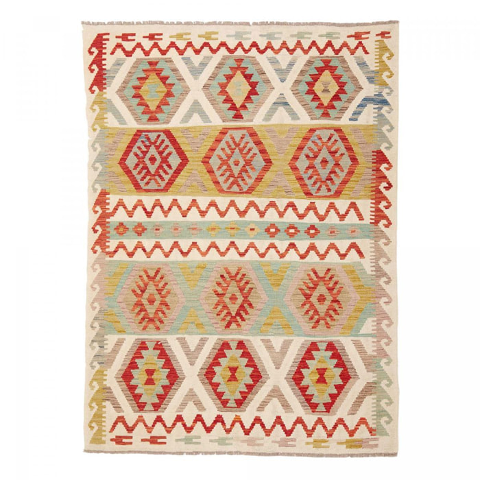 Tapis kilim au motif ethnique, tissé plat en laine pure, UZUN