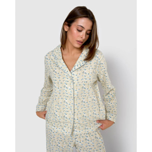 Pijama largo camisero algodón domana azul agua
