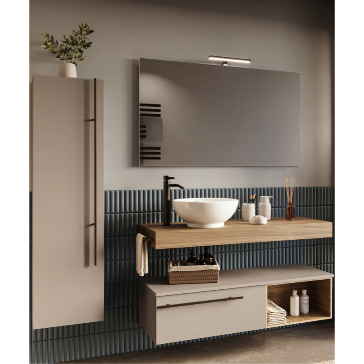 MOBILE DA BAGNO RIFLESSO 120 PORO NOCE E TORTORA MILANO - 9 PEZZI