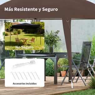 Carpa Plegable 3x3 m, Pop-up, Cenador Pabellón de Jardín, Altura Ajustable con Bolsa de Transporte, Anti-UV, Impermeable, Gazebo para Camping, Fiestas, Exterior, Café