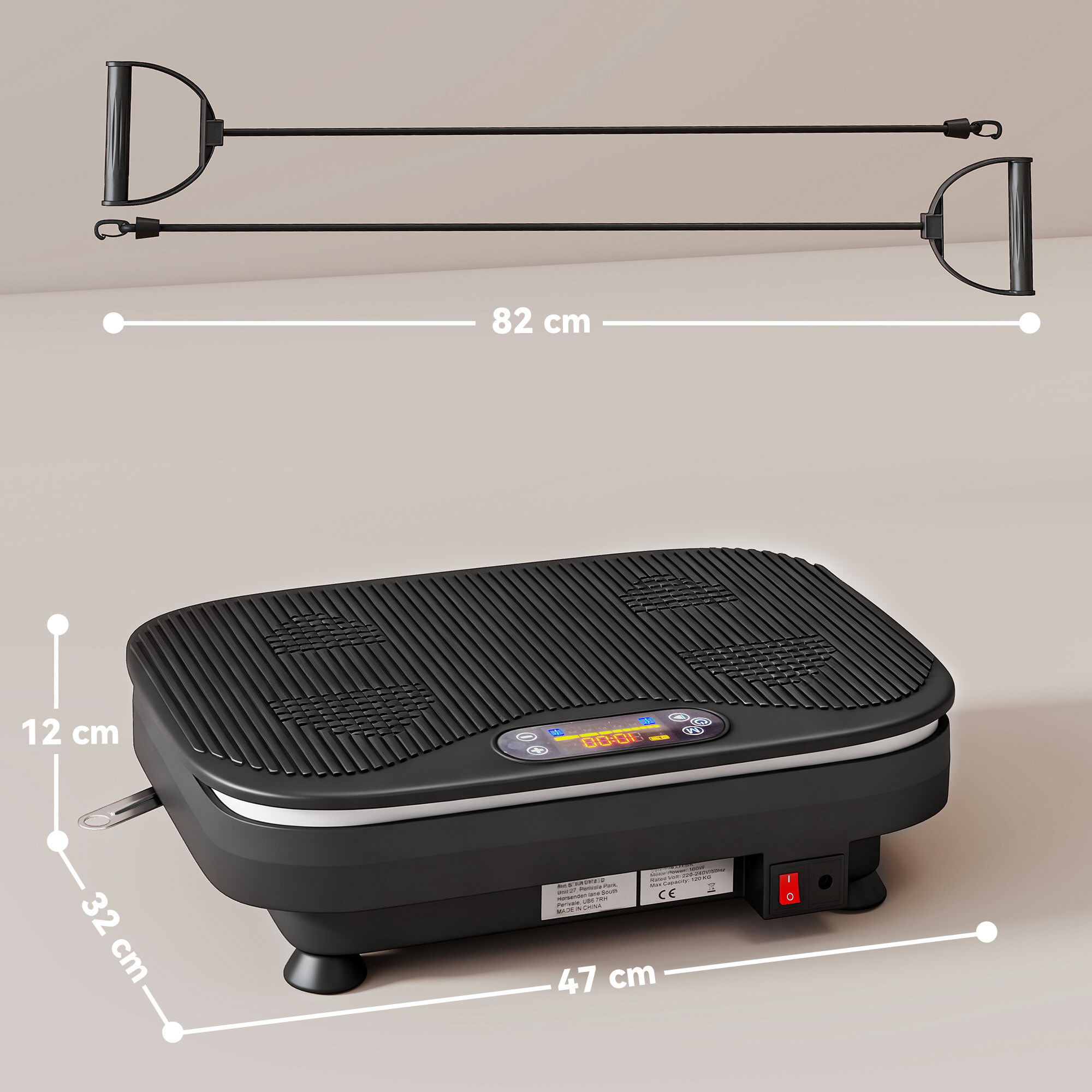 Plateforme vibrante LED Bluetooth 3 prog. 99 vitesses bandes de résistance télécommande