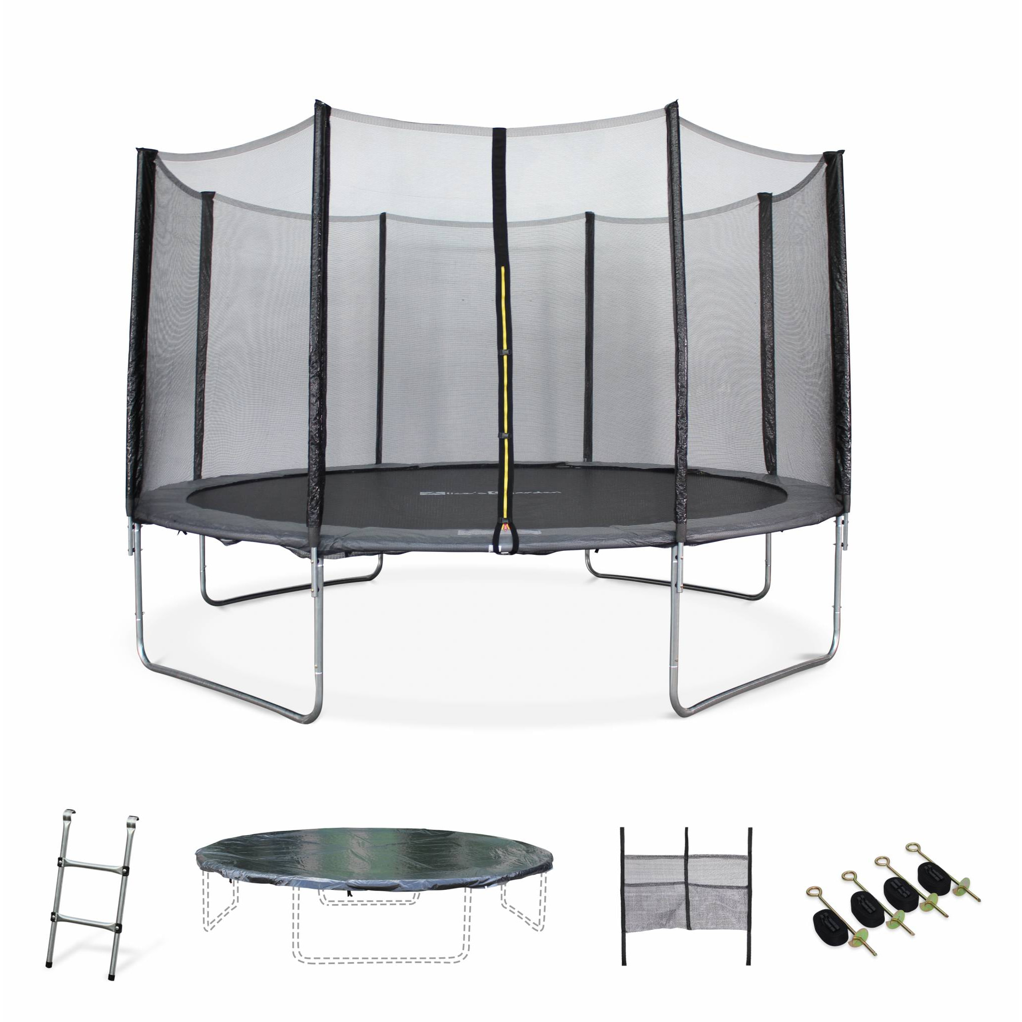 Trampoline 400cm gris avec filet de protection.  échelle. bâche. filet pour chaussures. kit d'ancrage  - Mercure XXL- Trampoline de jardin 400 cm 4m| Qualité PRO.|Normes EU.