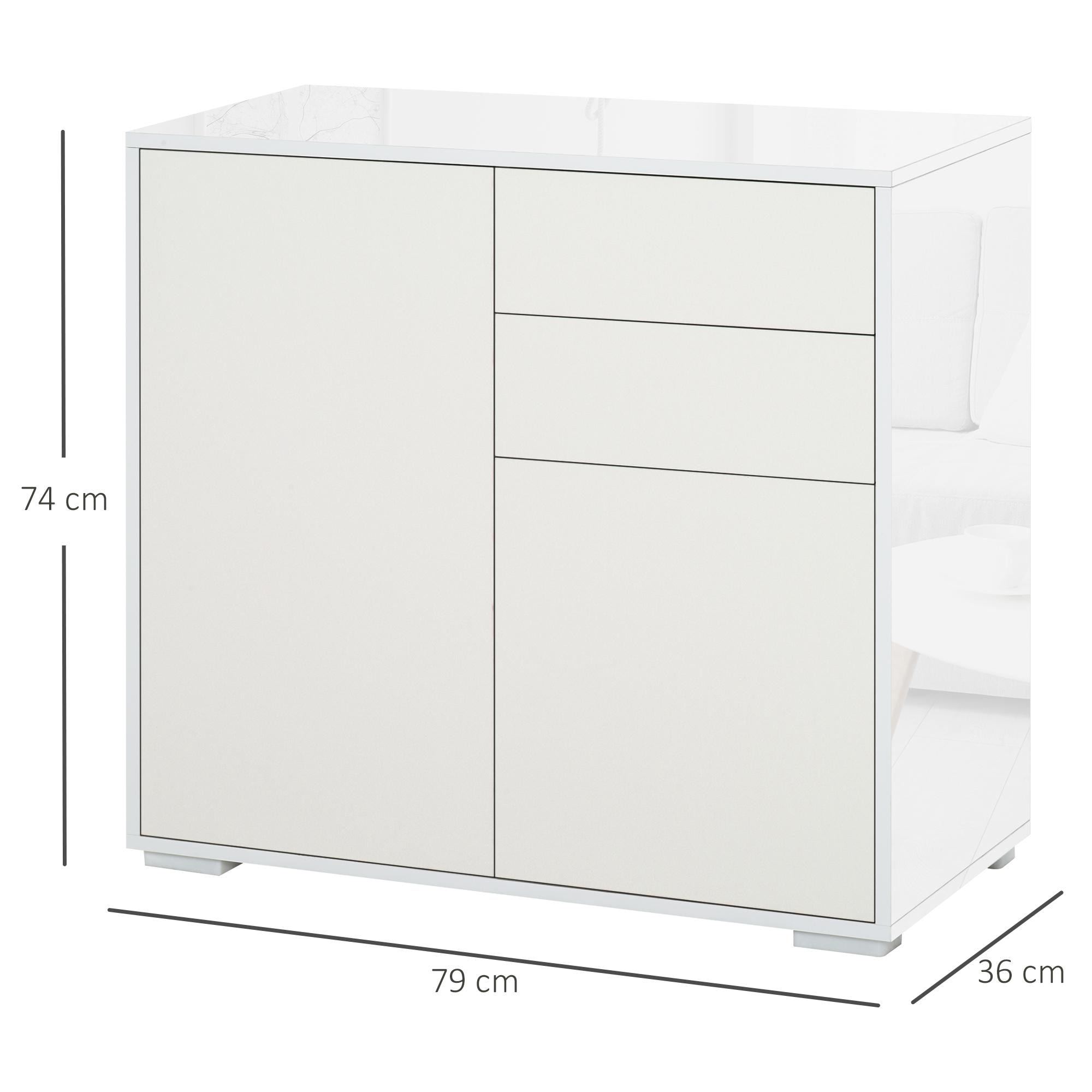 Aparador para Cocina con 2 Puertas 2 Cajones Marco de Blanco Brillante Estante Ajustable Apertura a Presión Armario de Almacenamiento para Dormitorio Salón 79x36x74 cm Blanco